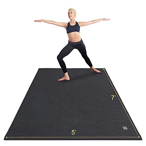 Gxmmat Large Yoga Mat Non-Slip 7��x5��x9mm, Thick Workout Mats for Home Gym Flooring, Extra Wide Exercise Mat for Men and Women- Black