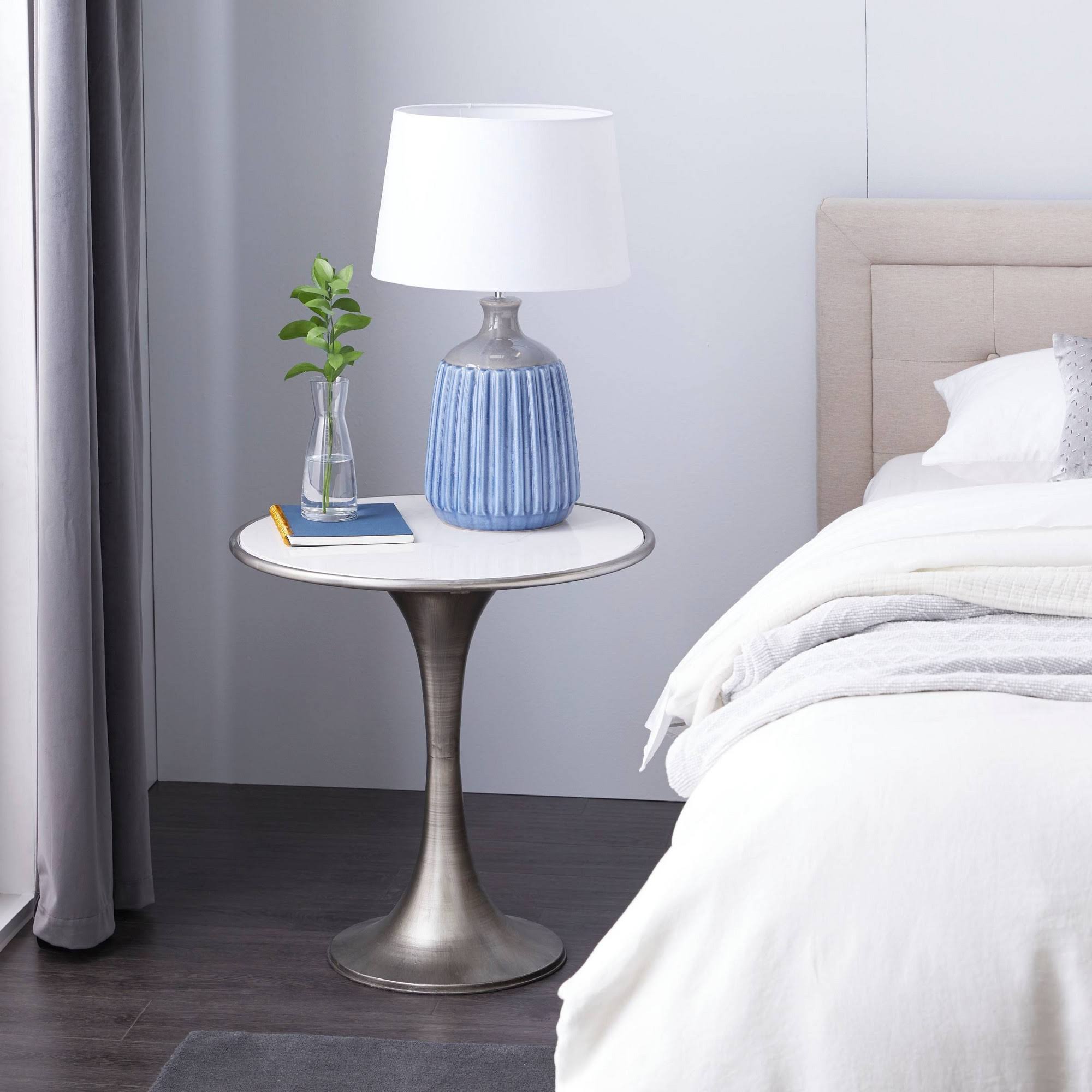 Litton Lane Silver Marble Industrial Accent Table