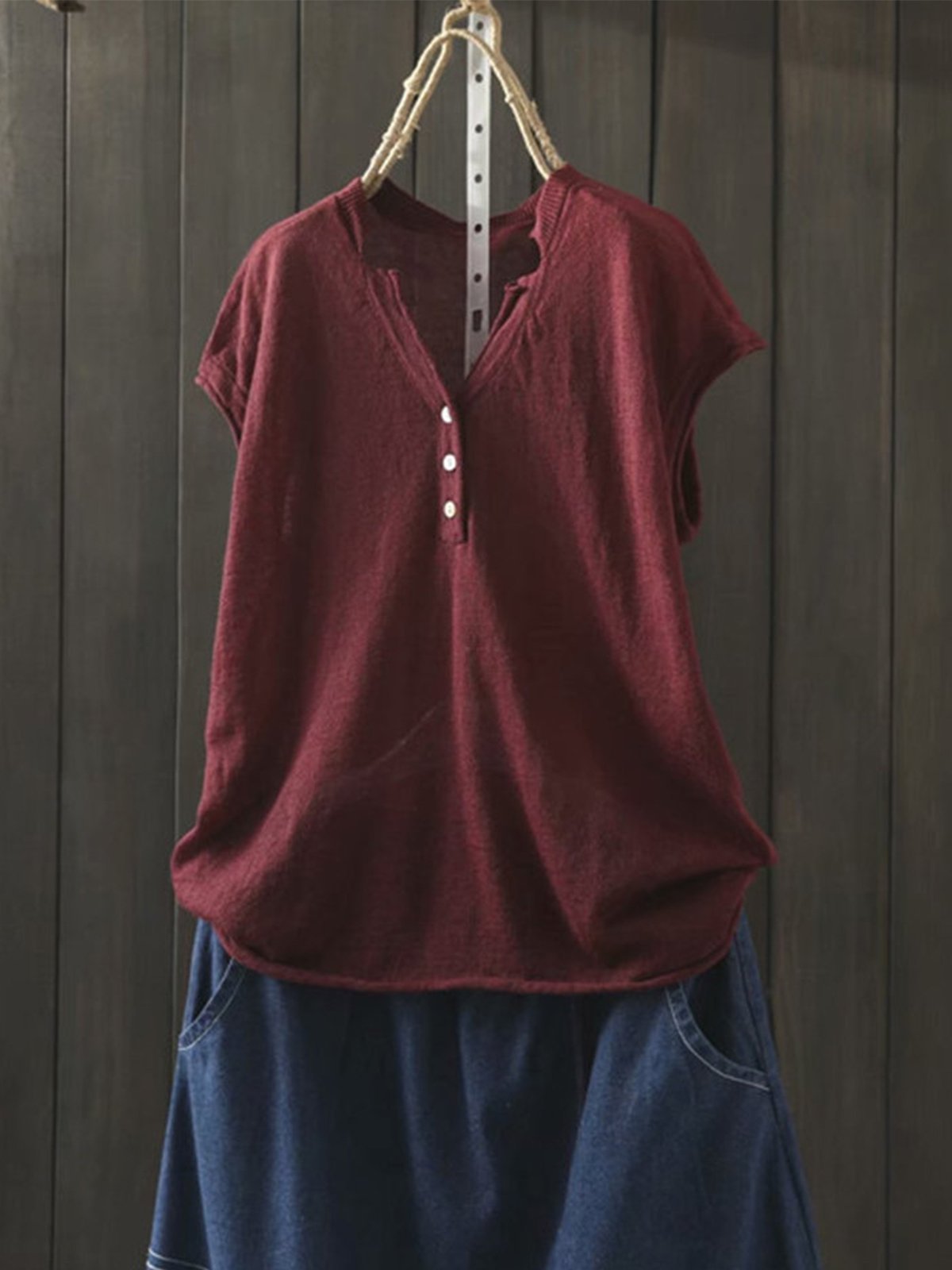 V Neck Short Sleeve Casual Shirts & Tops