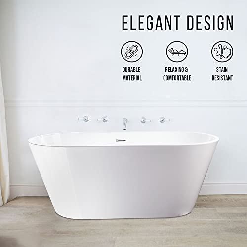 Non-Slip White Acrylic Freestanding Bathtub Modern Stand Alone Soaking Tub