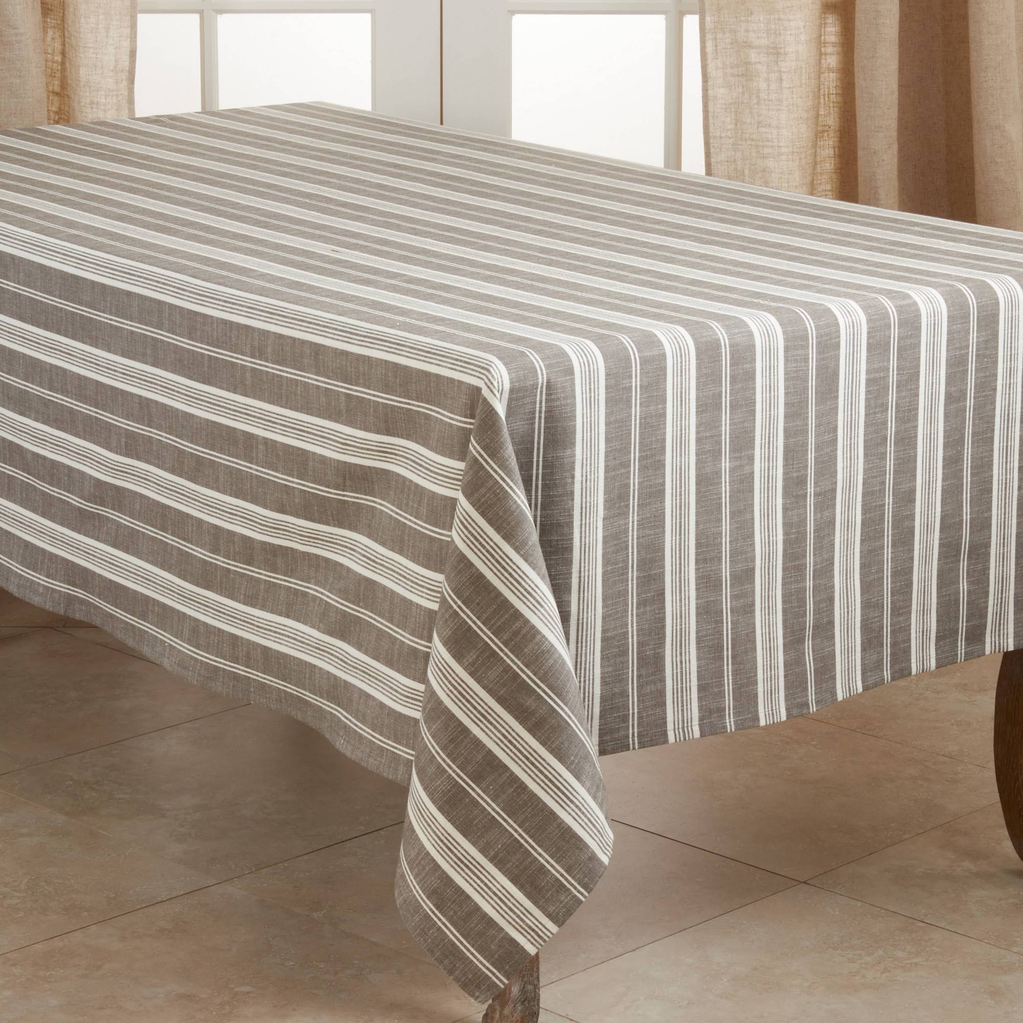 Saro 5618.GY65104B 65 x 104 in. Oblong Cotton Tablecloth with Grey Striped Design