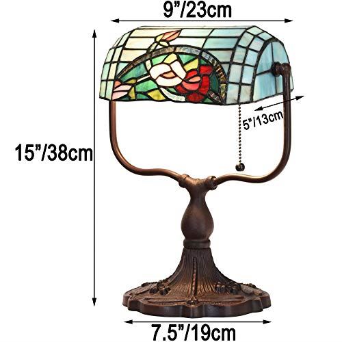 L10760 Rose Flower Tiffany Style Stained Glass Banker Desk Lamp/ 9���W x 15���H