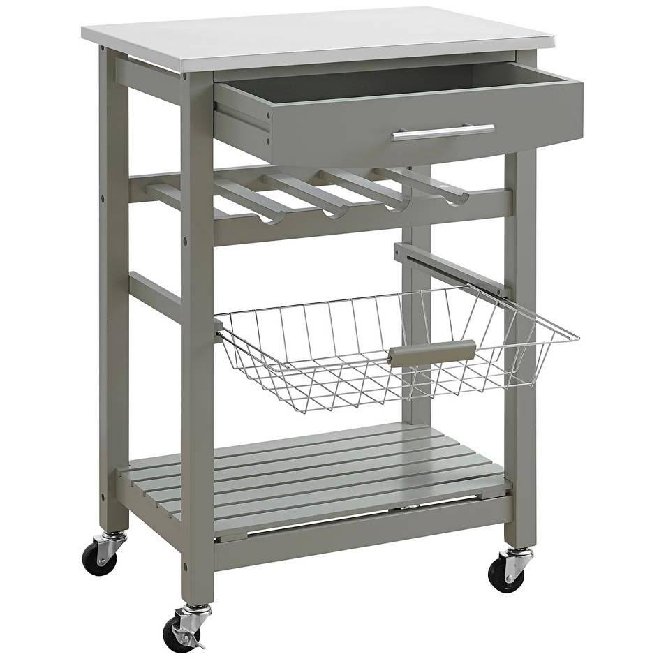 Powell Zoey 22 3/4x22 Wide Gray Wood and Stainless Steel Kitchen Cart