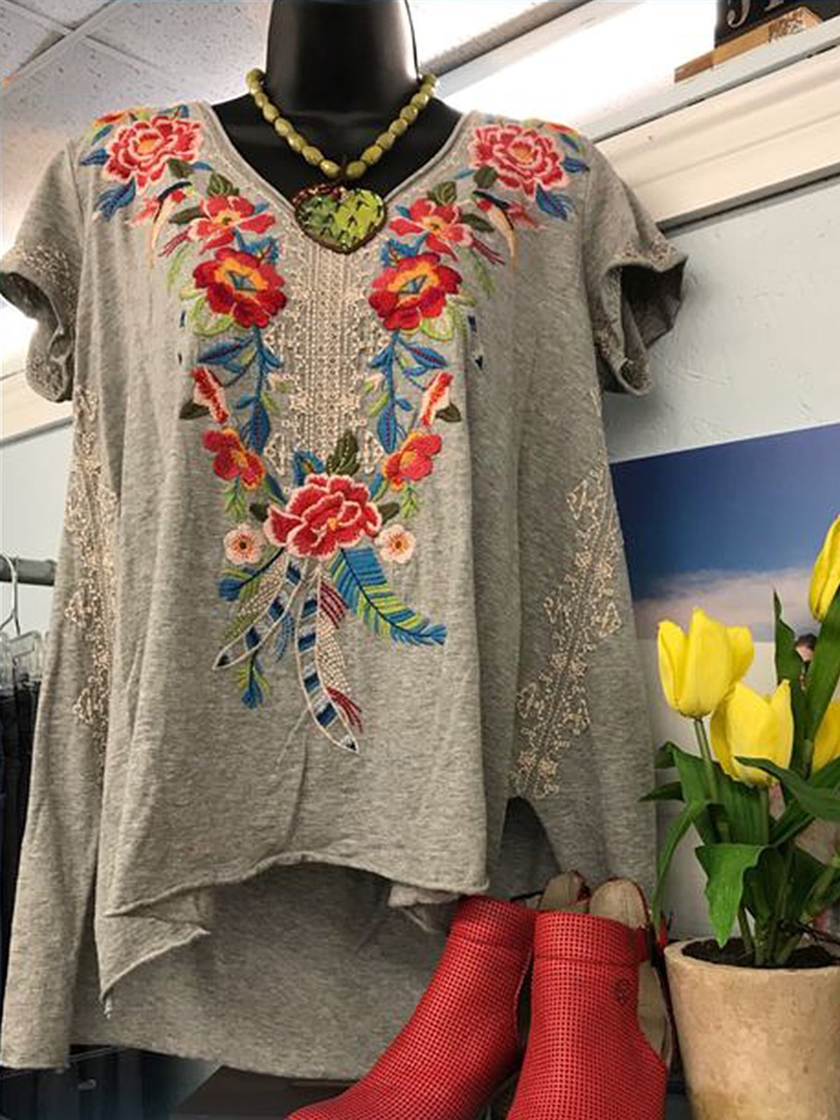 Vintage Short Sleeve Shift Printed Shirts & Tops