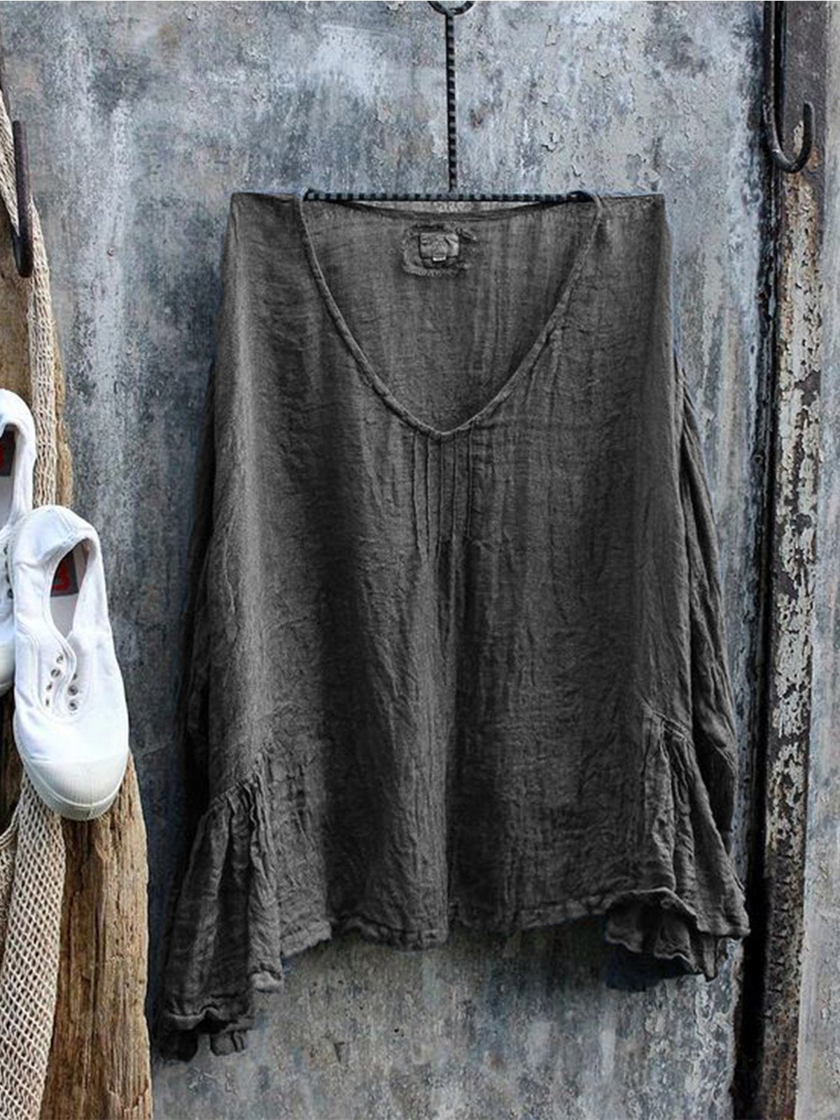 Casual Ruffled Solid Shirts & Tops