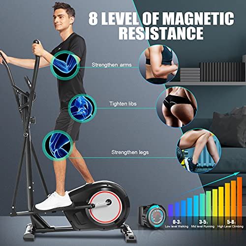FUNMILY Elliptical Machine �C 8 Level Magnetic Resistance, APP Connect, Multi-Function- Black