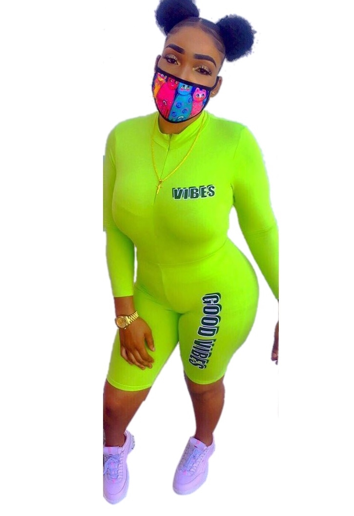 Sports Neon Print Long Sleeve Bodycon Rompers