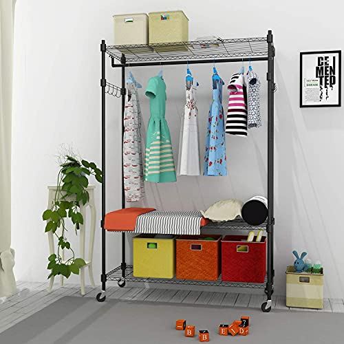 3 Tired Rolling Garment Rack with Adjustable Wire Shelf Hold Up to 400Lbs