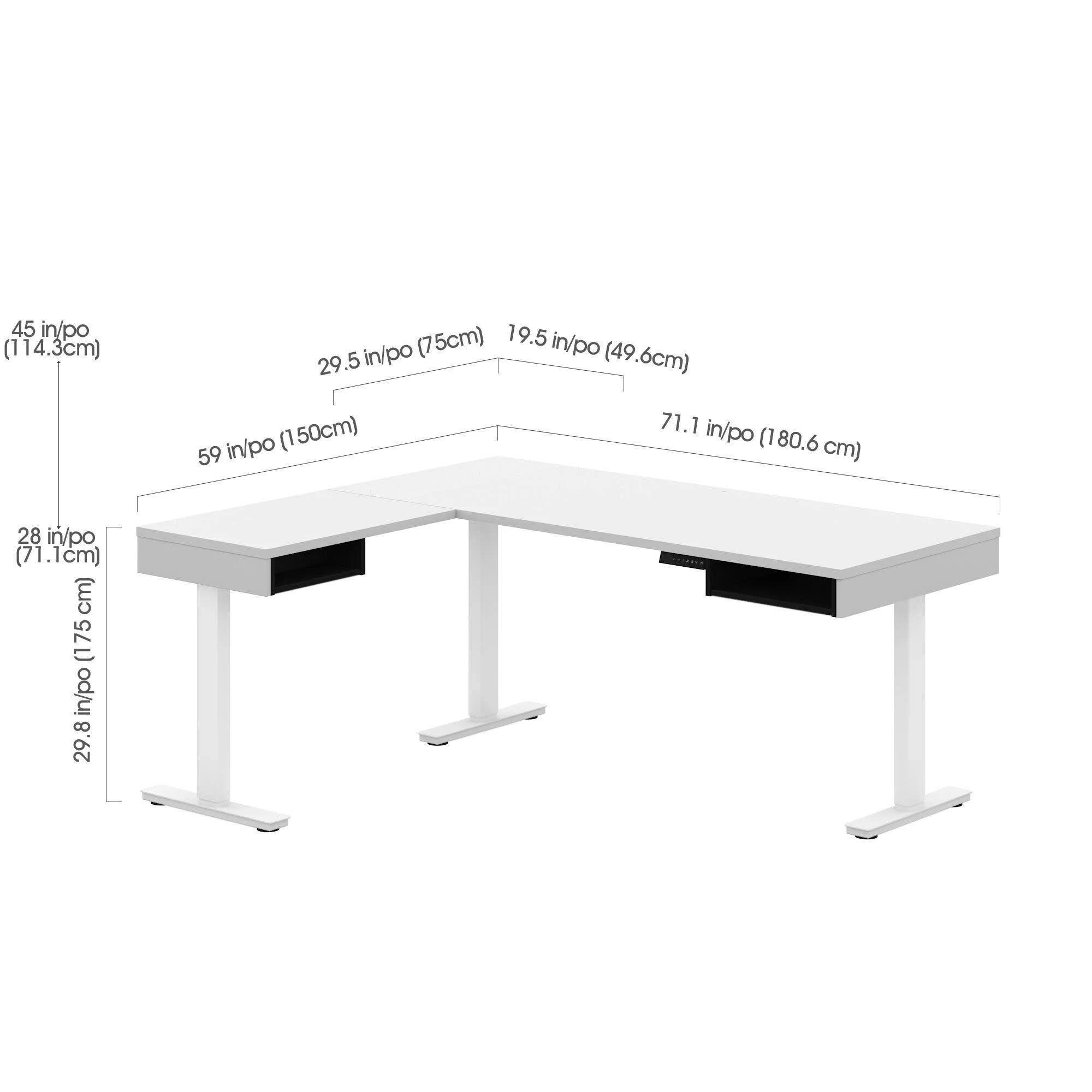 Strick Bolton Cubiles Adjustable L-Shaped Desk (White Black)