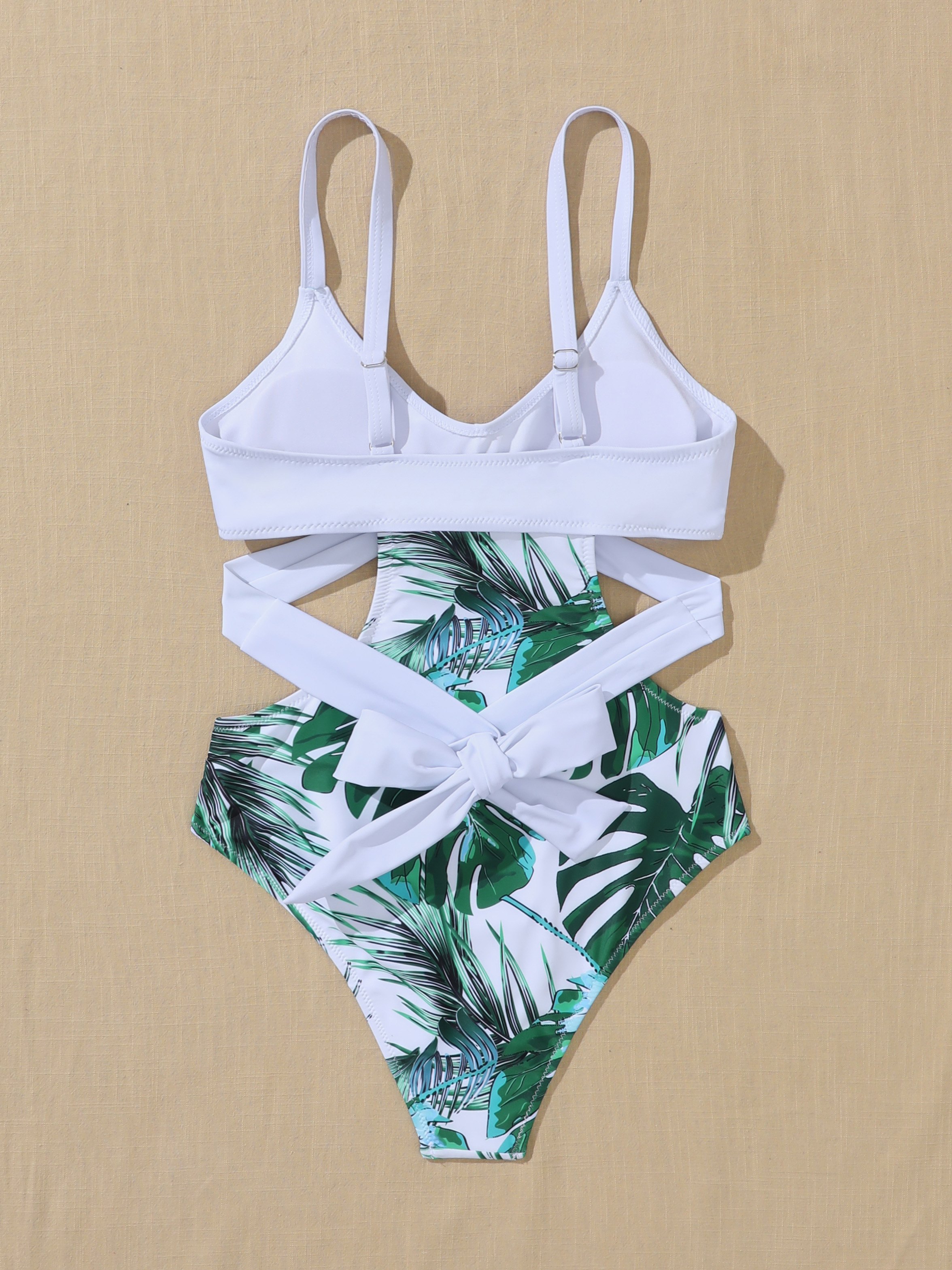 Leaf Print Crisscross One-Piece Swimwear