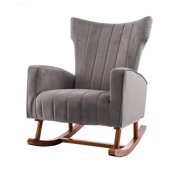Velvet Wingback Rocking Chair Beige