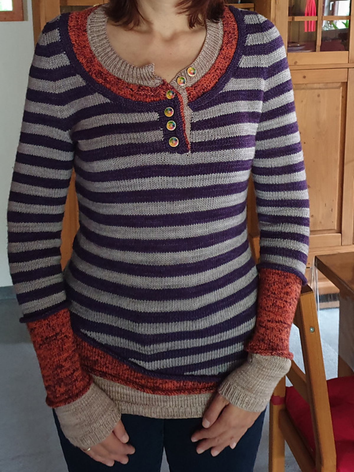 Striped Wool Blend Buttoned Women