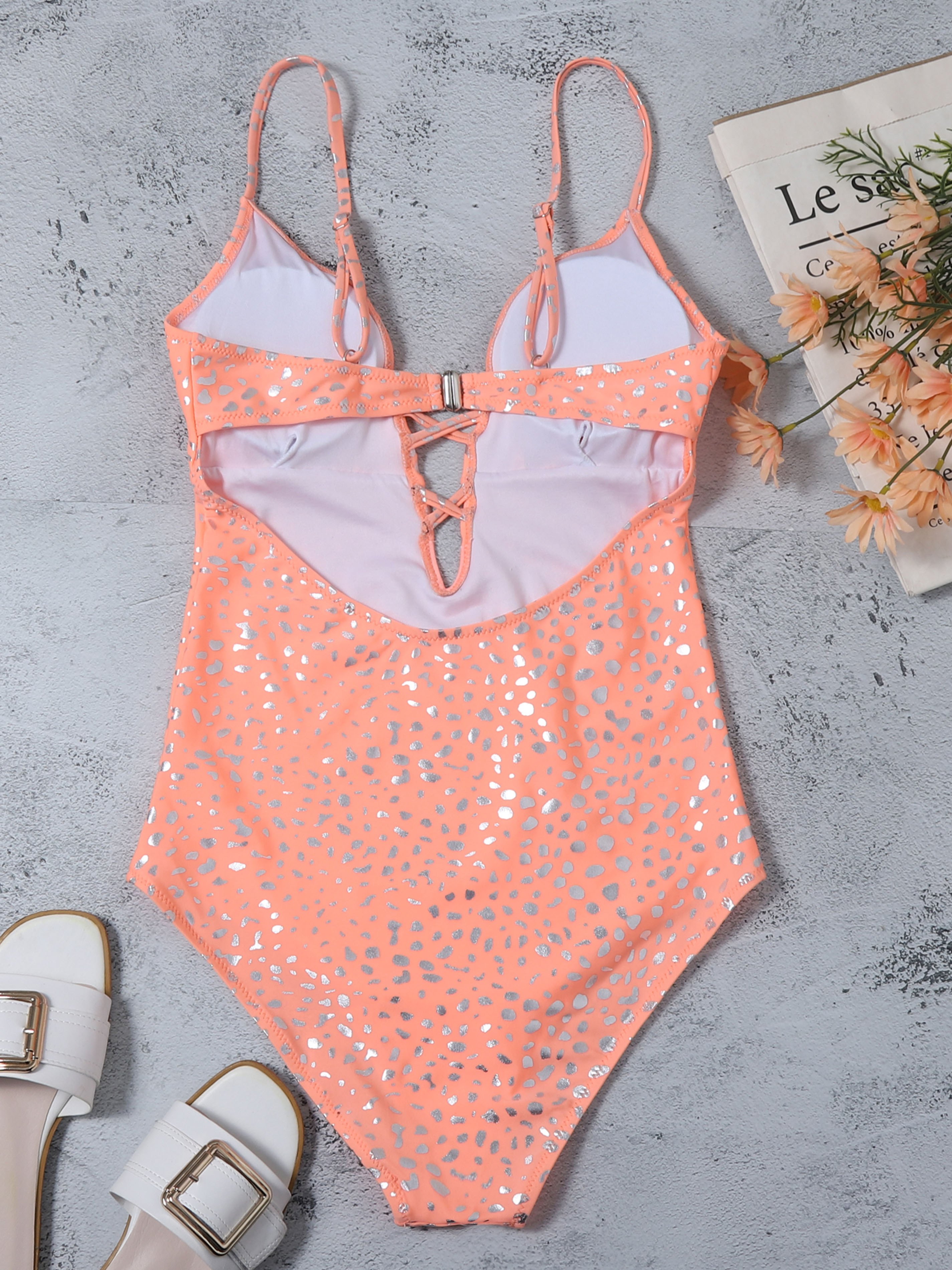 Leopard Print Plunging Neck One-Piece Swimwear