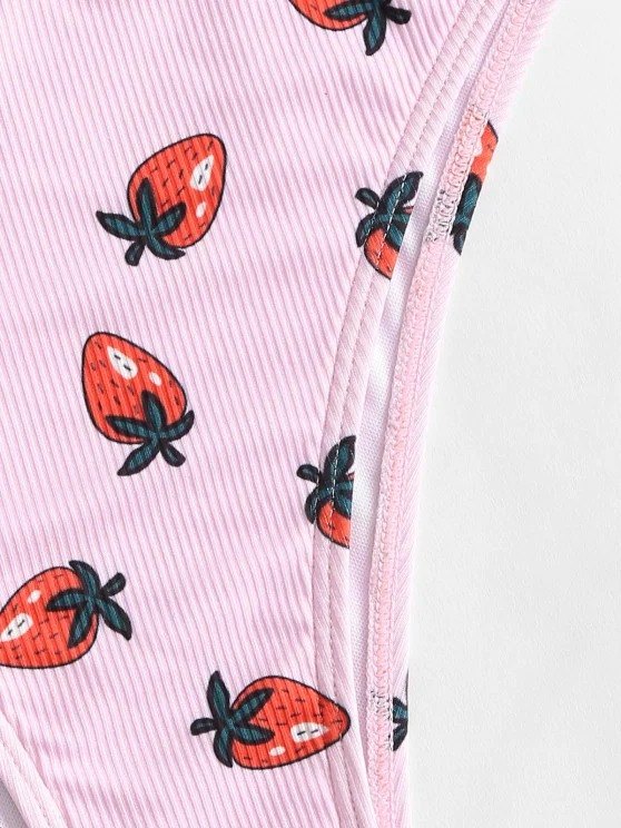 Crisscross Strawberry Print One-Piece Swimwear