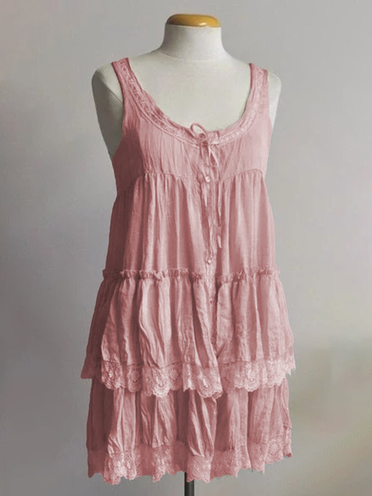 Beige lace cotton and linen dress