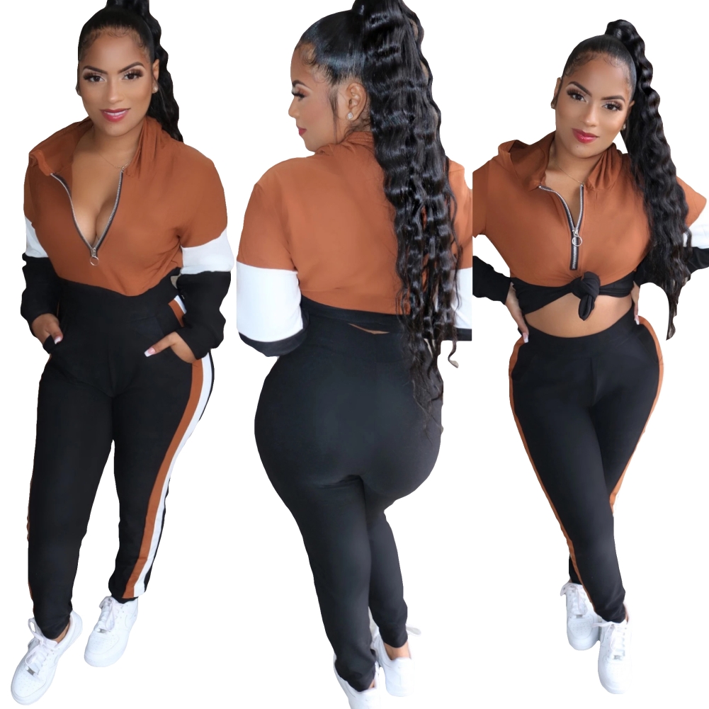 Color Block Long Sleeve Sweat Suit