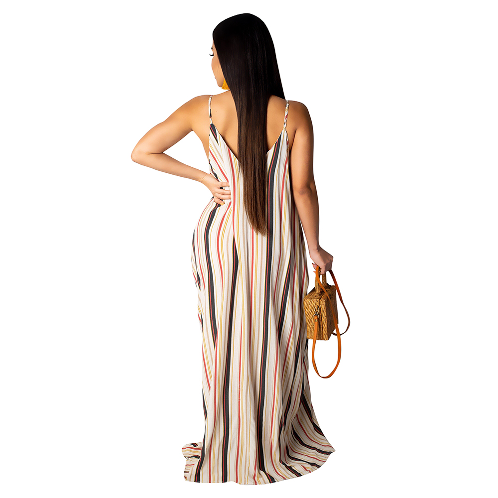 Colorful Stripes Strap Long Dress
