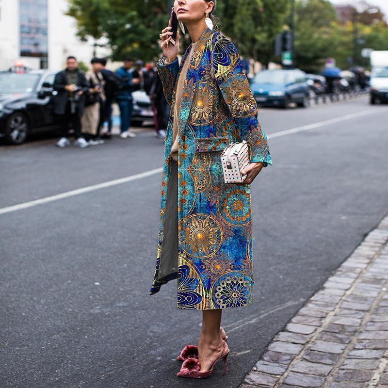 Fashion Floral Printed Long Sleeve Coat