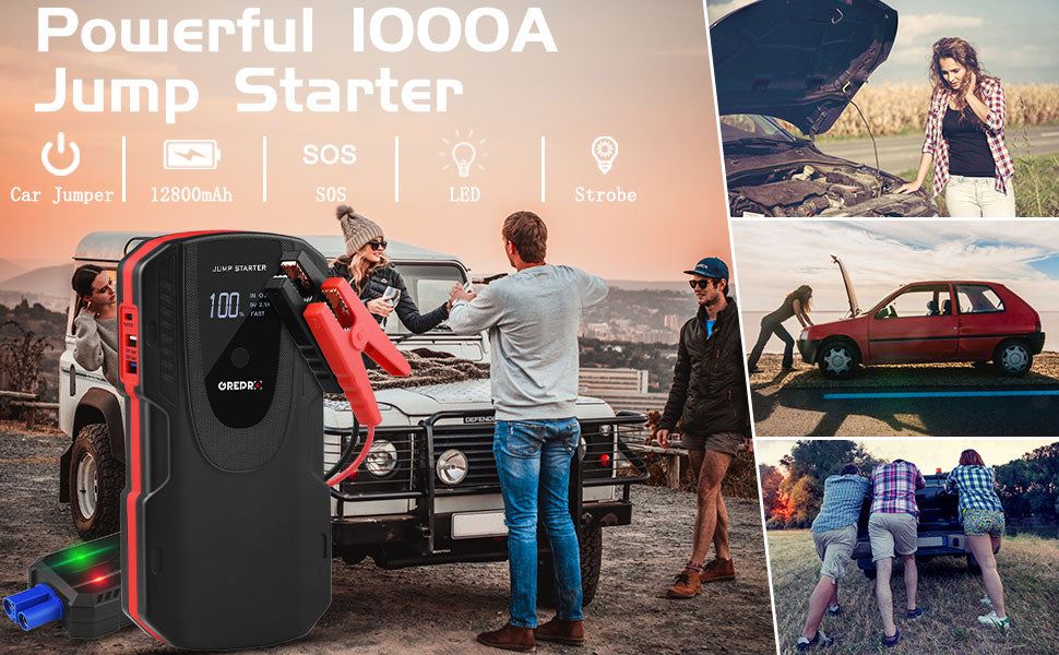 Car Starter Auto Power Bank Jump Starter 1000A Car Buster 12V Vehicle Emergency Battery Auto Booster Battery Powerful LED Light
