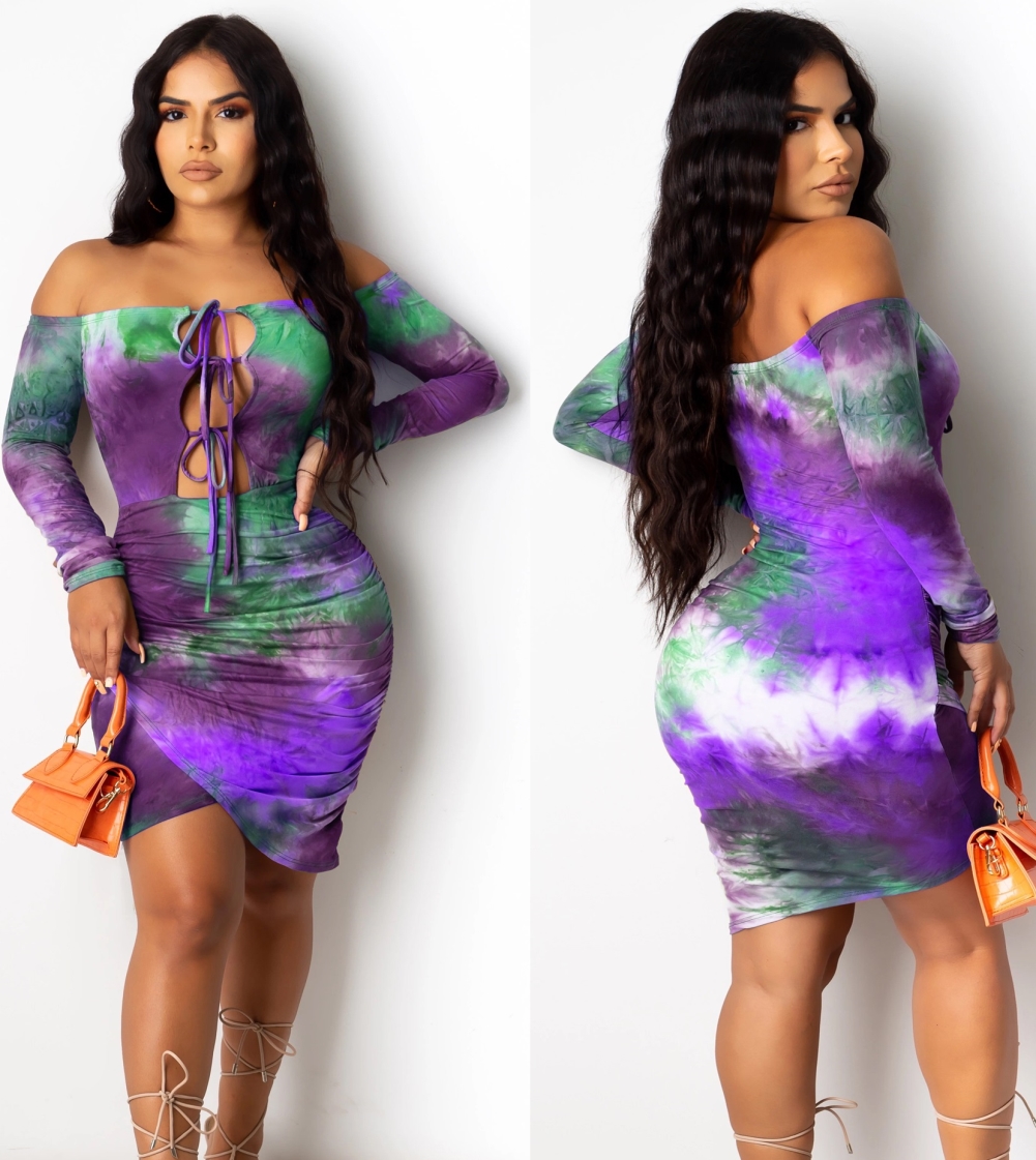 Sexy Tie Dye Off Shoulder Irregular Bodycon Dress