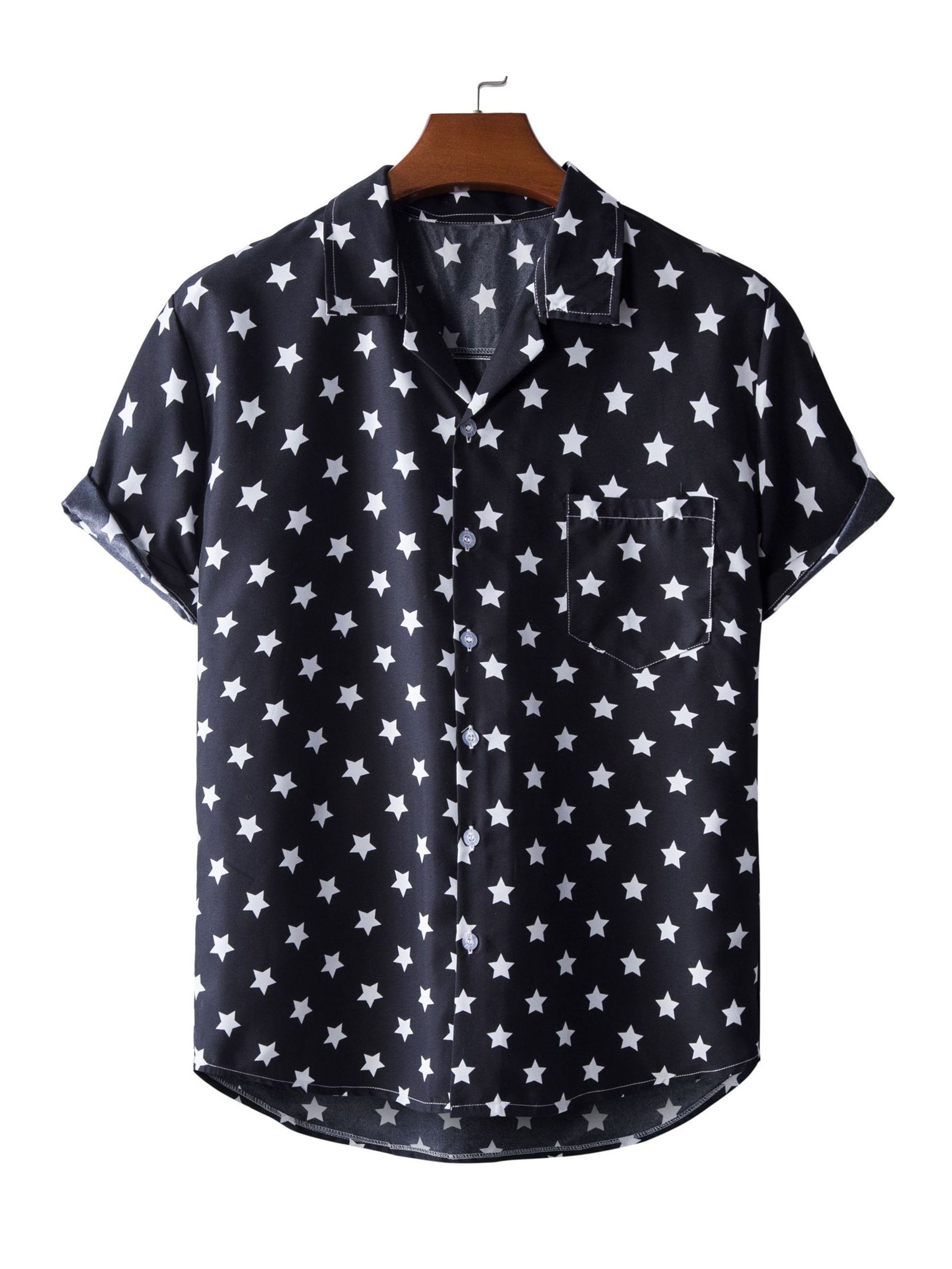 Men's Star Print Button Short Sleeve Shirt
