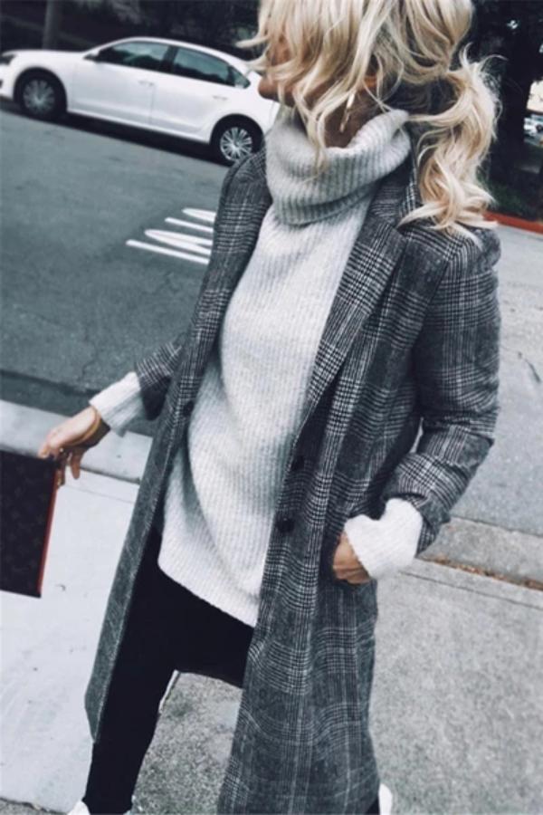 British Style Vintage Plaid Cardigan Coat