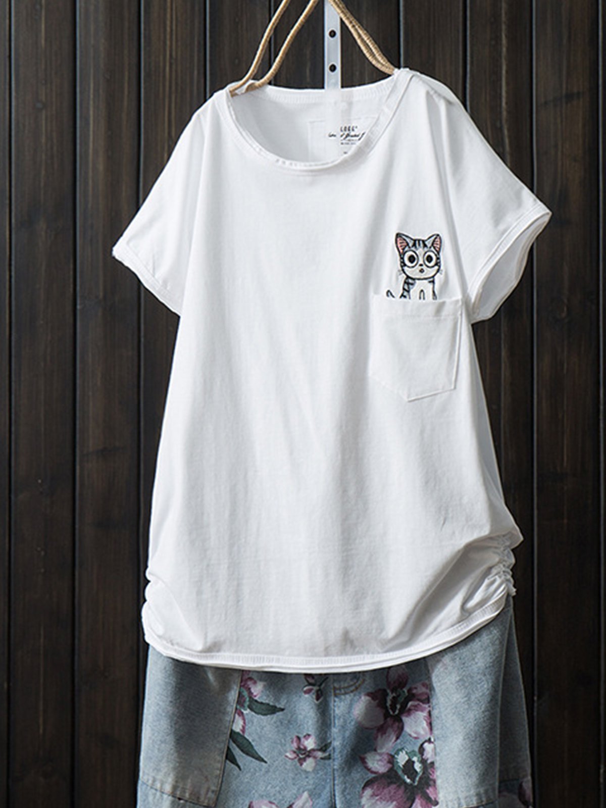 Cotton-Blend Short Sleeve Casual Printed Shirts & Tops