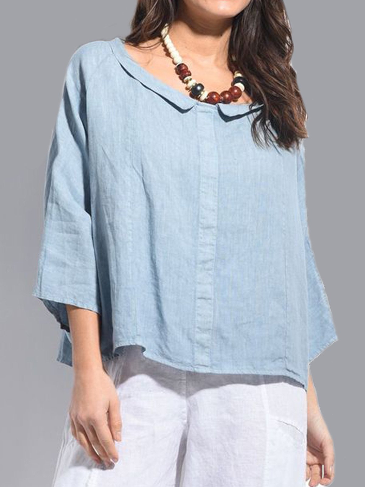 Women Casual Peter Pan Collar Tops Tunic Blouse Shirt