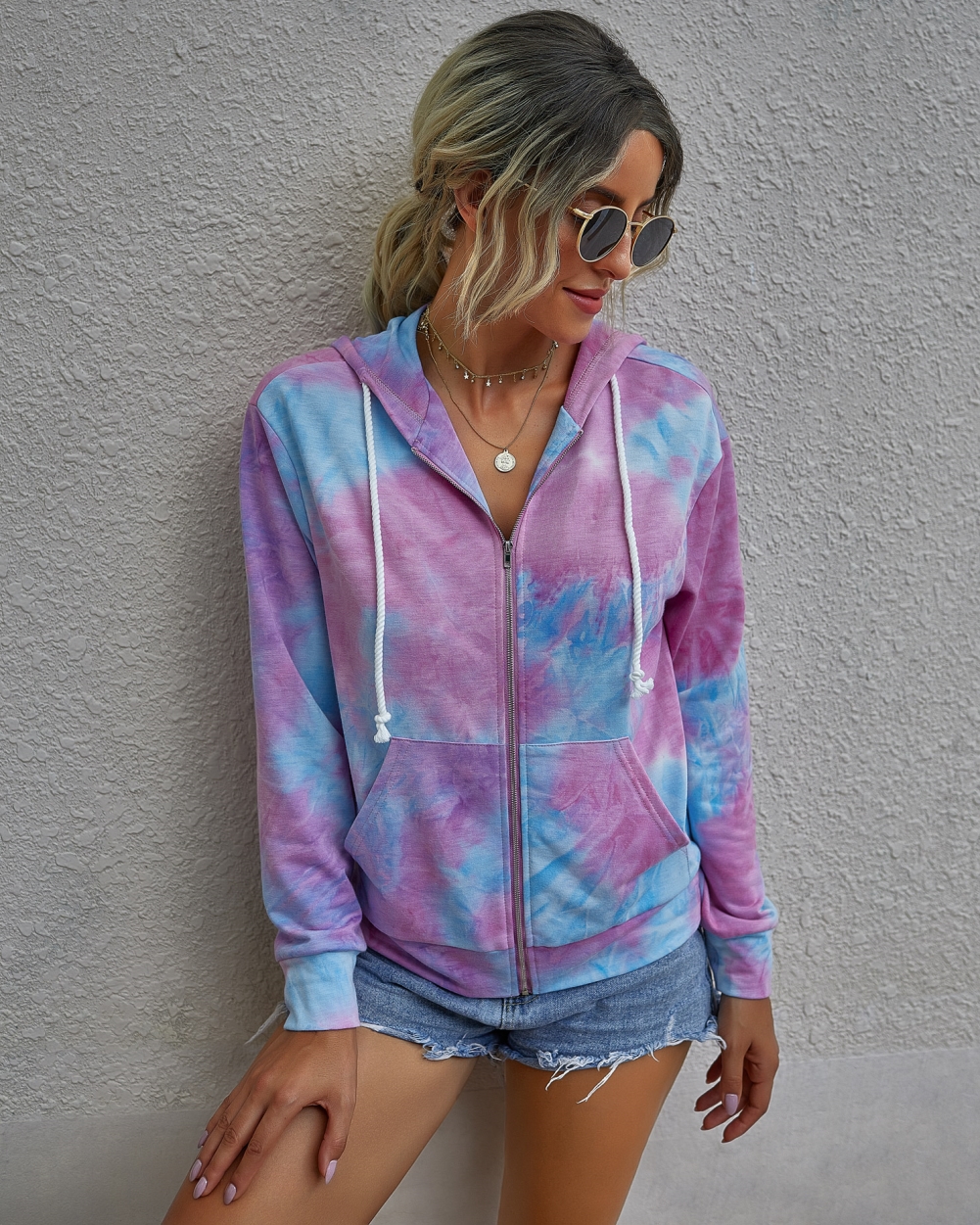 Autumn Tie Dye Zipped Hoody Sweat Shirt