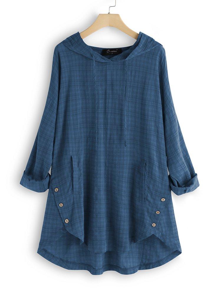 Plus Size Casual Cotton Long Sleeve Vintage Plaid Tops