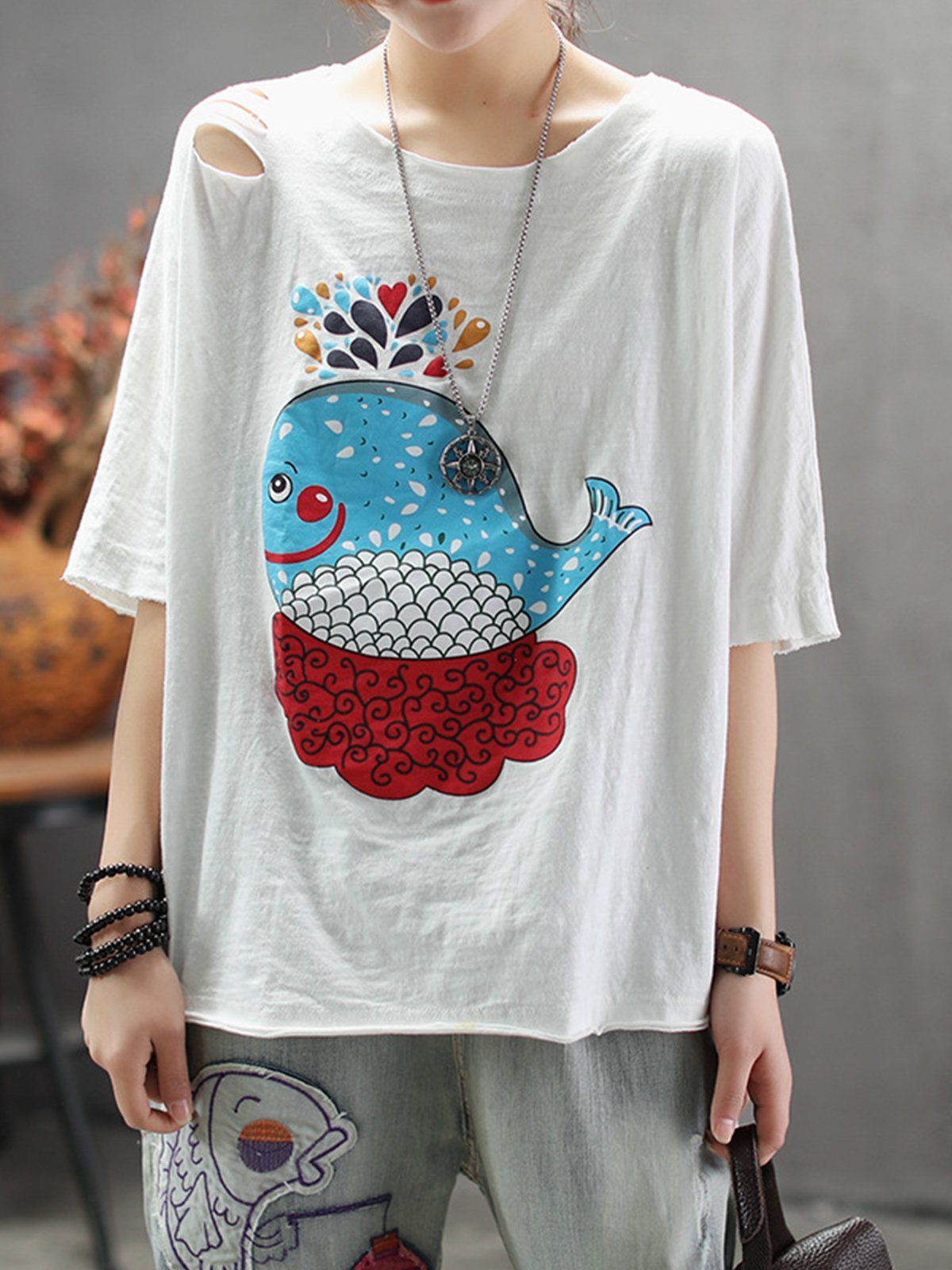 Printed A-Line Cotton-Blend Shirts & Tops