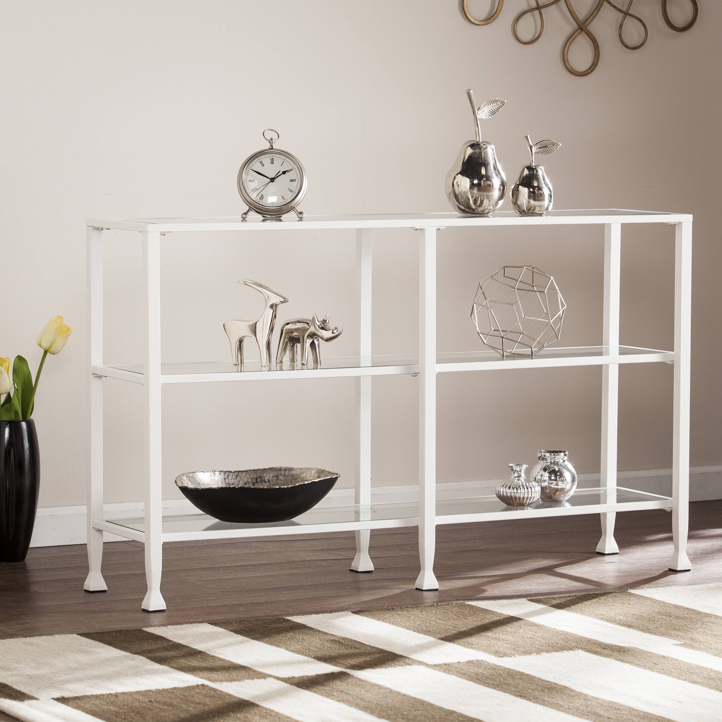 Southern Enterprises Jaymes Metal/Glass 3-Tier Console Table/Media Stand - White