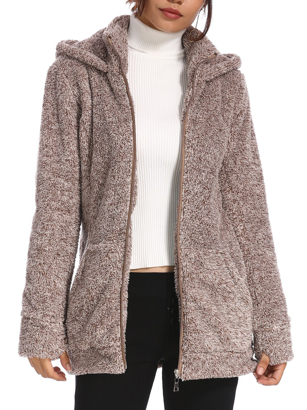 Women's Casual Hoodie Pockets Zipper Winter Coat