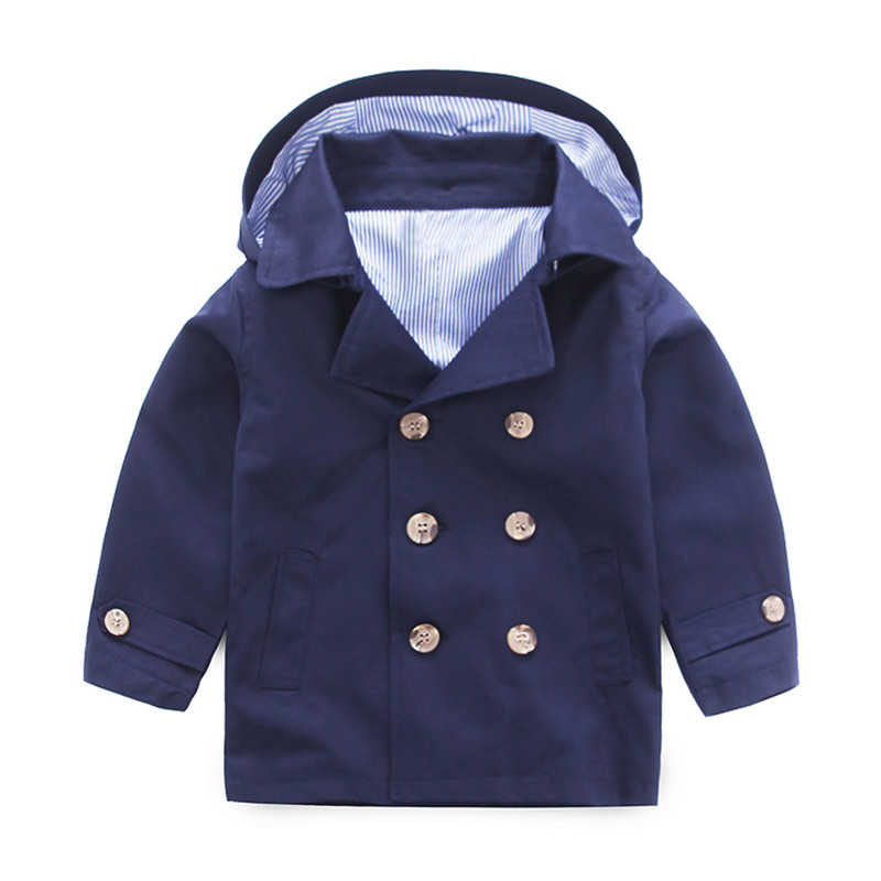 2017 New Spring Autumn Boys Trench Coat Soild Color Double-breasted Children Coats Hooded Boy Jacket Kids Clothes Boys Overcoat