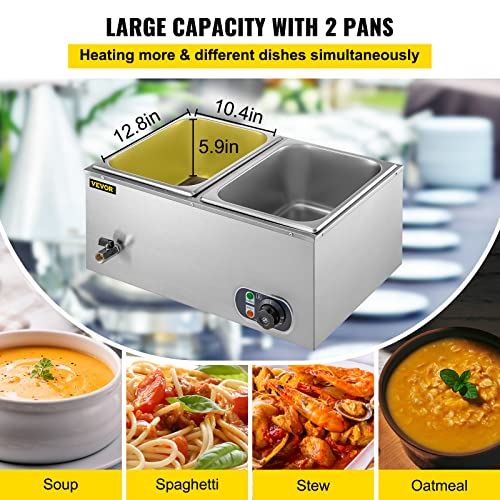 2-Pan Commercial Food Warmer 1200W Electric Countertop Steam Table