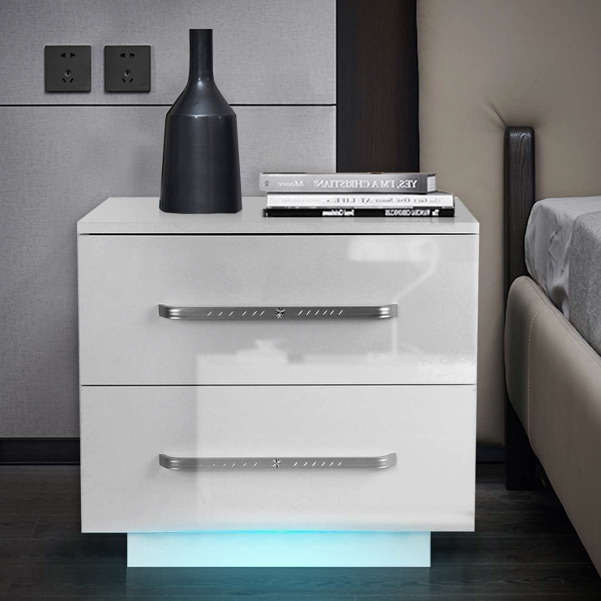 LED Bedside Table Coffee Tea Table With 2 Chest of Drawer Bed side Table