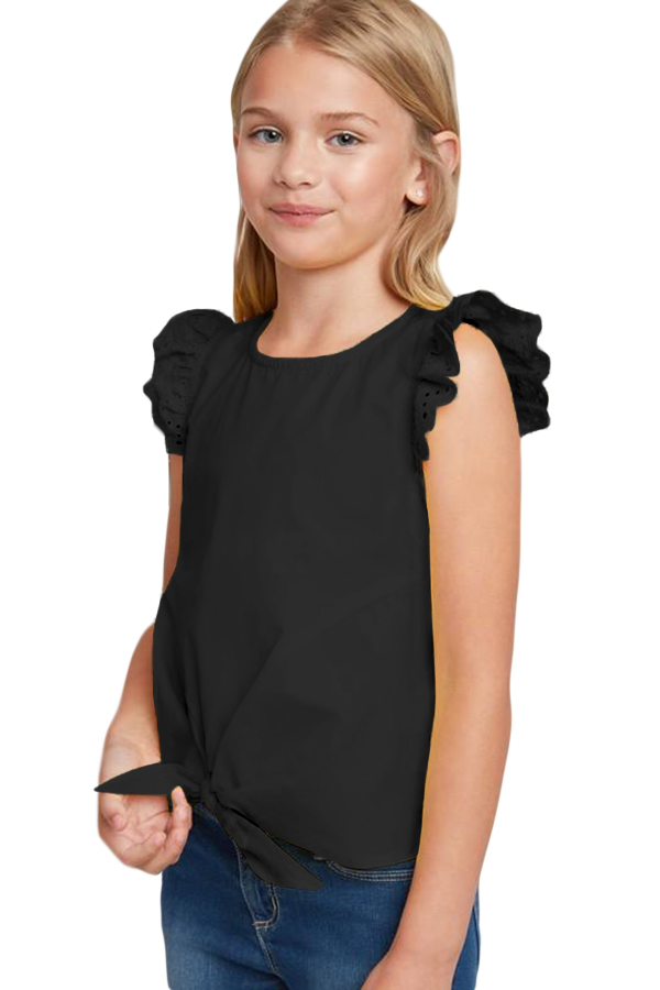 Black Eyelet Sleeve Tie-front Top