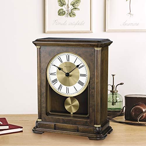 Bulova B1860 Vanderbilt Mantel Clock, Warm Walnut