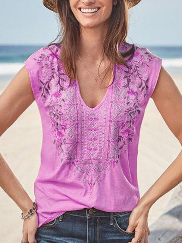 Short Sleeve Floral-Print Shirts & Tops