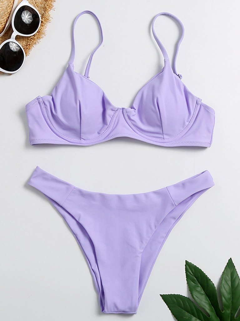 Solid Spaghetti Strap Underwire Bikini