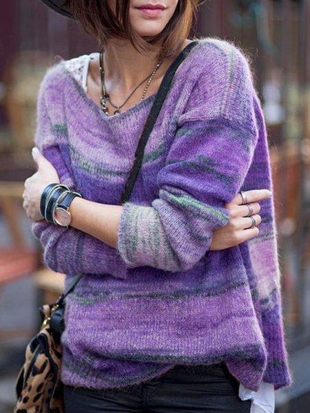 Striped Crew Neck Casual Long Sleeve Sweaters