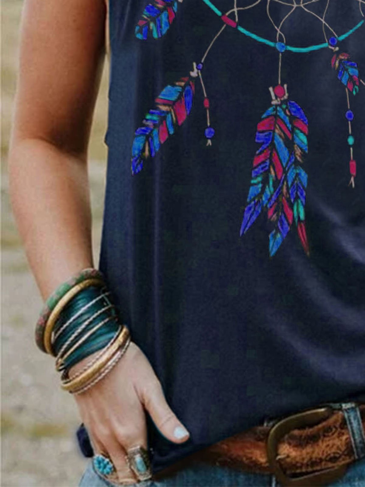 Sleeveless Printed Crew Neck Shirts & Tops