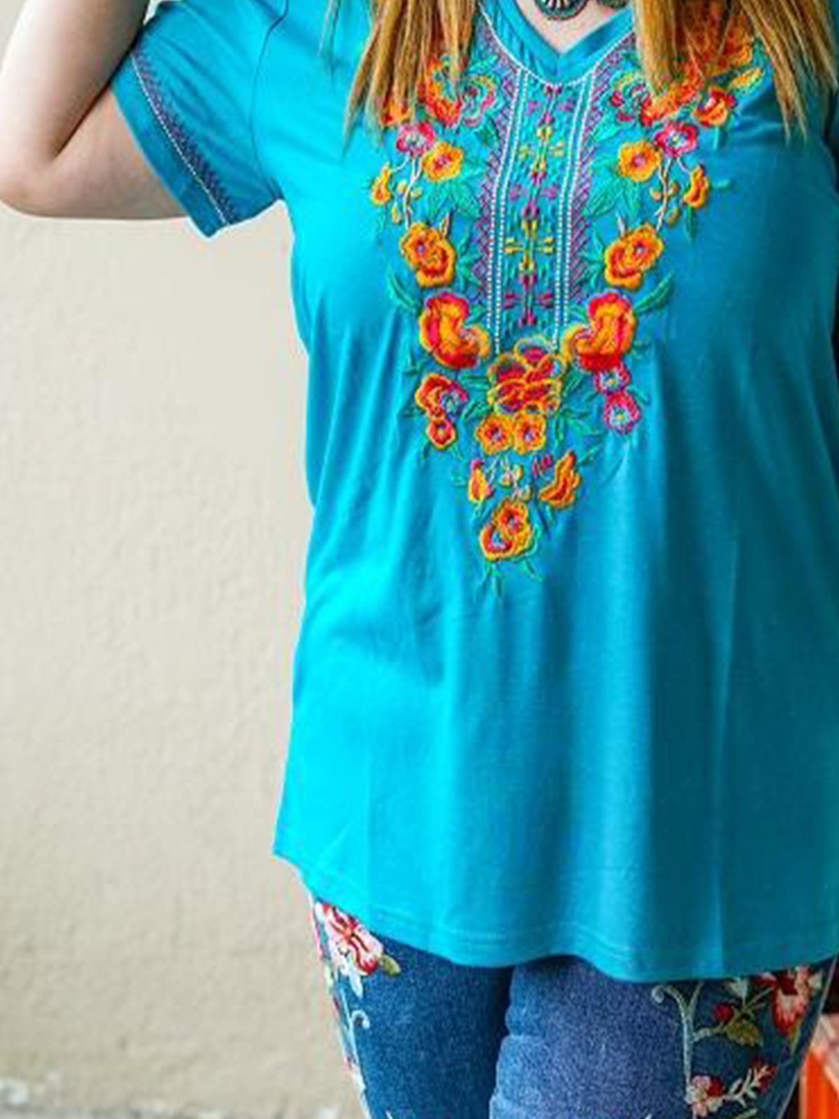 Printed Short Sleeve V Neck Shift Shirts & Tops