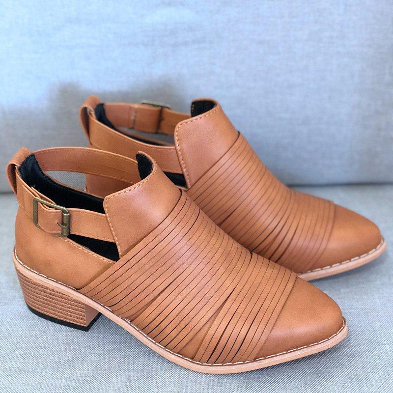 Women PU Booties Casual Comfort Adjustable Buckle Plus Size Shoes