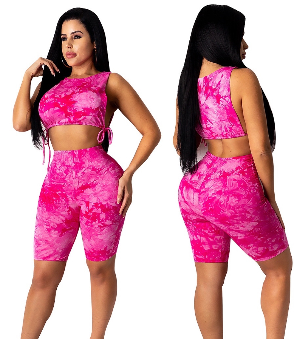 Sexy Tie Dye Two Piece Shorts Set