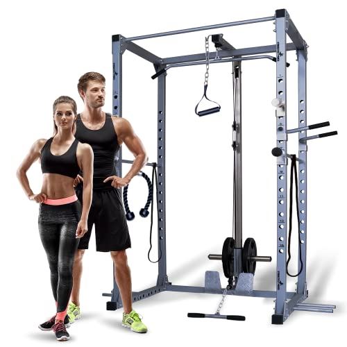 Gymnastics Power Rack with 24 Accessories, Squat Rack with Lat Pulldown and Pull Up Bar- Multi-Functional