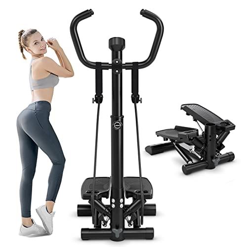 SPORFIT Stair Stepper Exercise Machine,Mini Steppers Under Desk,Stair Climber w/Handlebar and Resistance Band,Twist Stepper Equipment for Home Gym- Black