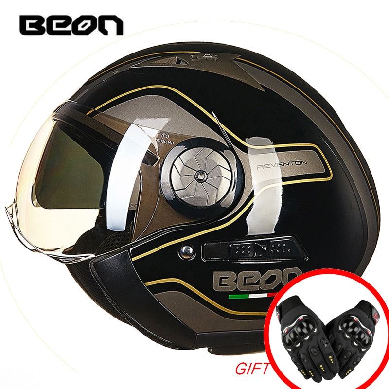 Open Face Motorbike Moto Casco Capacete Vintage Retro Biker Scooter Helmet Double Visor