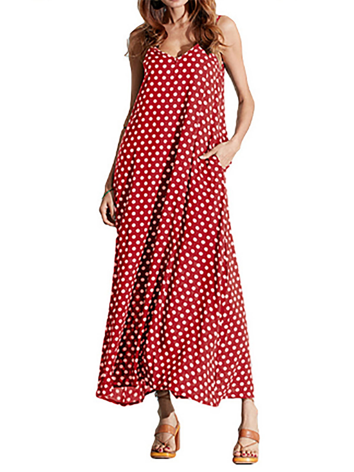 Women Print Dress V neck Swing Casual Polka Dots Dress
