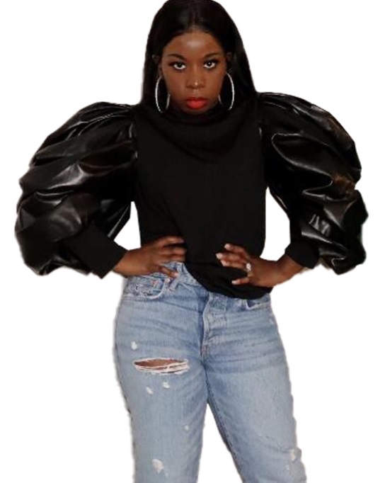 Black Party Top with Pop Sleeves